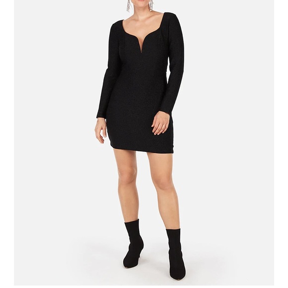 Express Metallic V-Wire Bodycon short Dress Black Sparkle Small - Picture 3 of 6